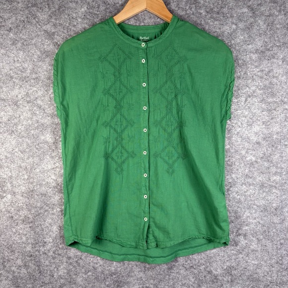 Hartford Tops - HARTFORD‎ Short Sleeve Top Women's Size 0 Green Button Up Blouse Boho NWOT